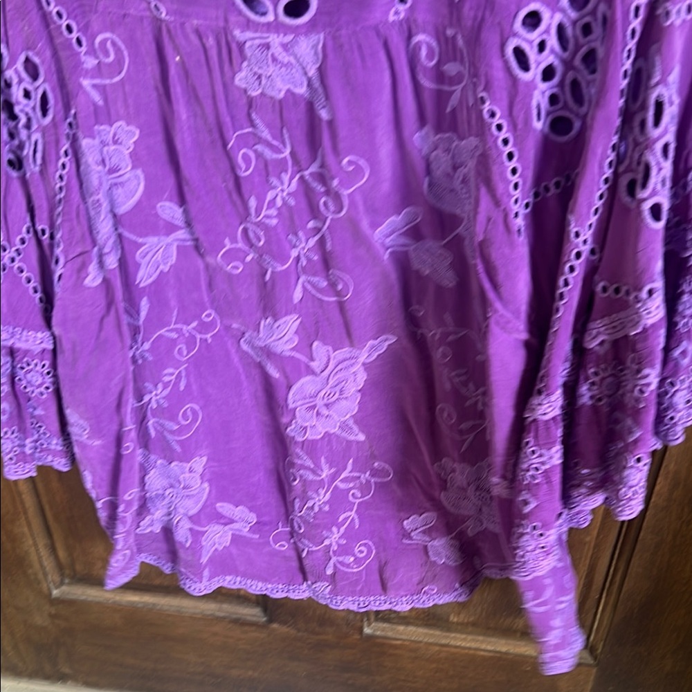 Johnny Was Purple Flutter Sleeve Blouse with Ruffled Details - Picture 4 of 7